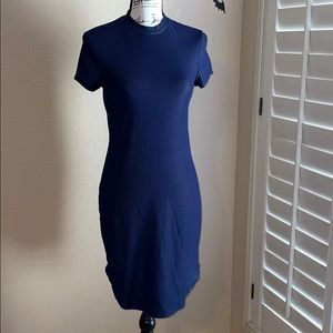 Navy blue denim like style t shirt dress